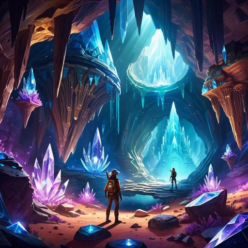 Alien Cavern Archaeologist Under Crystal Light Alien Cavern Archaeologist Under Crystal Light