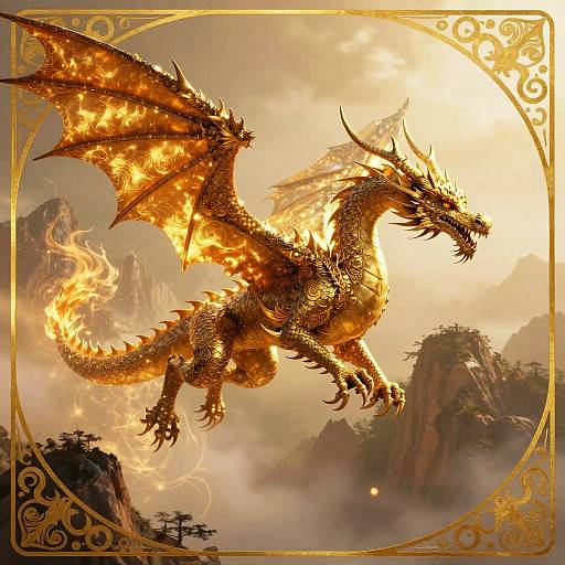 Art Nouveau Dragon Over Mountains