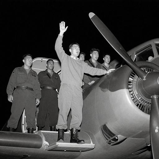Dramatic Black-and-White Military Boarding Scene