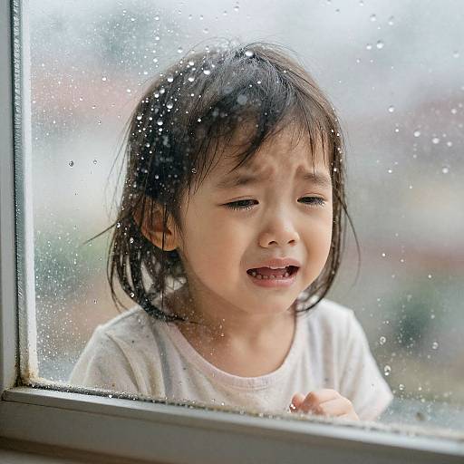 Crying Child by Rainy Window