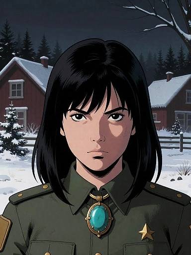 Sheriff's Daughter with Stern Gaze and Turquoise Pendant