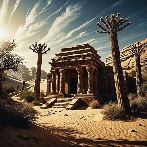 Ancient Temple in Ethereal Desert Landscape
