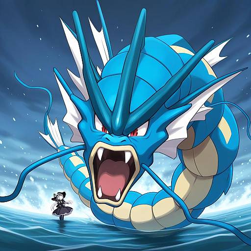 Illustration of Gyarados, pokemon in the style of Quick waipa
