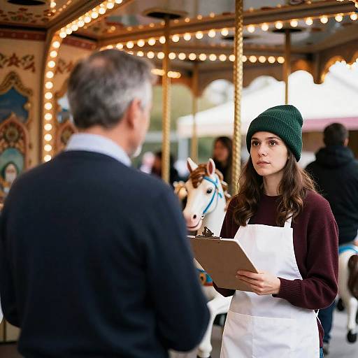 Charming Carousel Scene with Two Figures