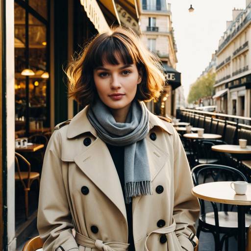 Fashion Model with French Bob Hairstyle in Paris Café