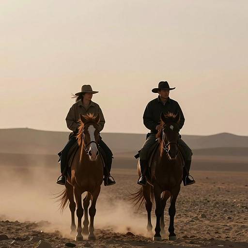 Two Riders on Horses in Desert