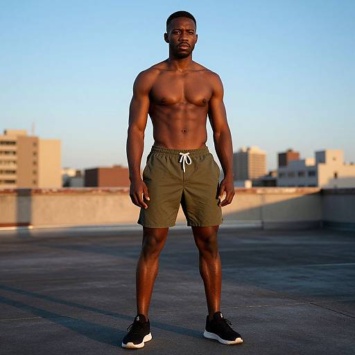 Muscular Black Man on Urban Rooftop
