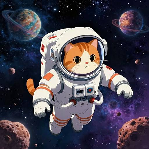 Cat Astronaut in Vibrant Space Adventure