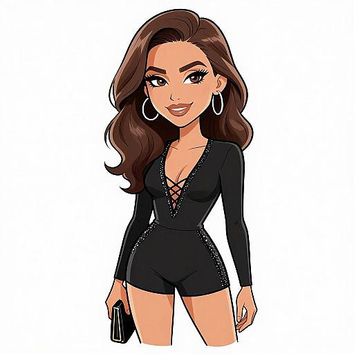 Stylish Woman in Black Romper with Clutch