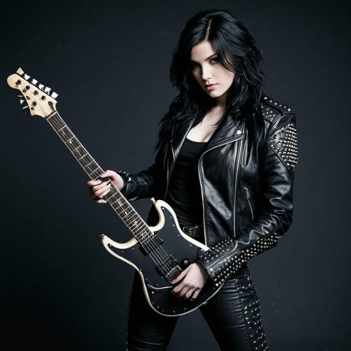 Woman in Black Leather Studded Jacket Holding Electric Guitar