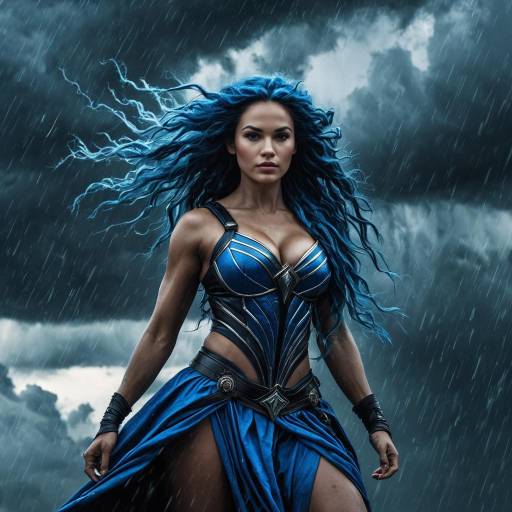 Powerful Storm Goddess with Electric Blue Hair
