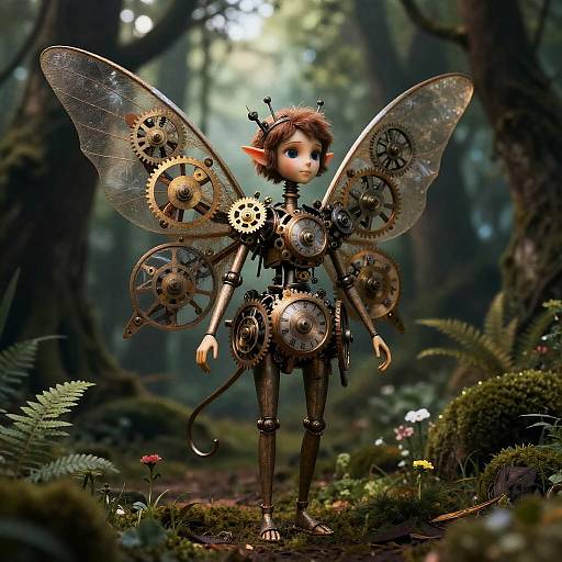 Clockwork Fairy in Whimsical Forest