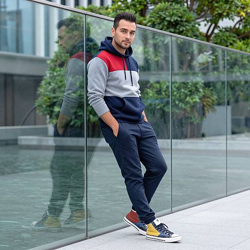 Urban Style Man in Color-Block Hoodie