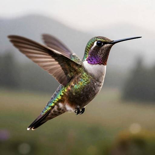 Iridescent Hummingbird in Flight at Dawn