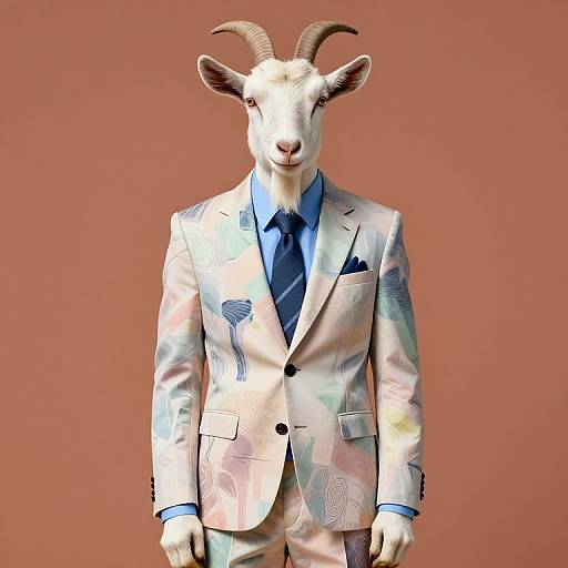 Stylish Goat in Pastel Abstract Suit
