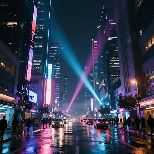 Cyberpunk Cityscape with Neon Strobes