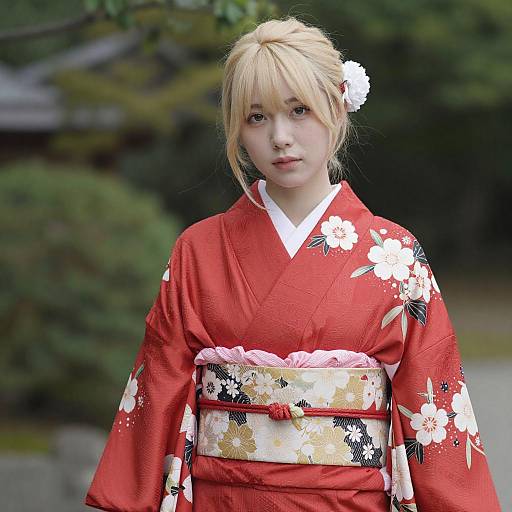 Elegant Woman in Traditional Japanese Kimono