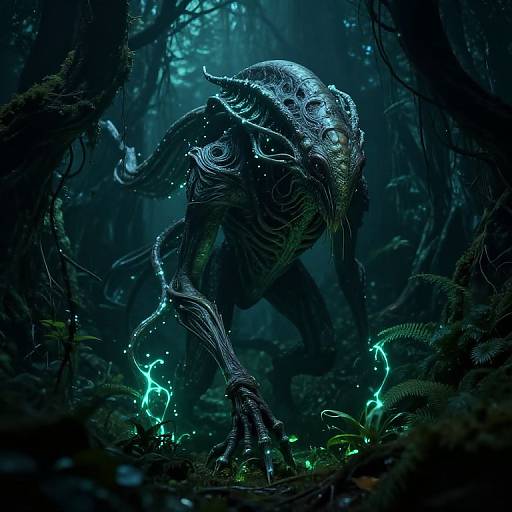 Bioluminescent Symbiote in Alien Forest