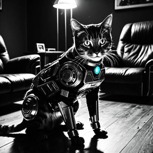 Cyborg Cat in Retro Living Room