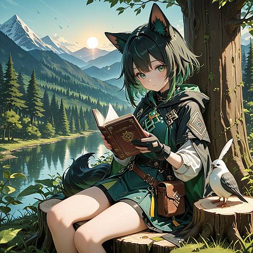 Girl Reading Amidst Nature's Beauty