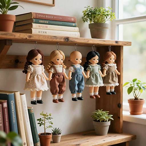 Dekopin Dolls on Rustic Shelf