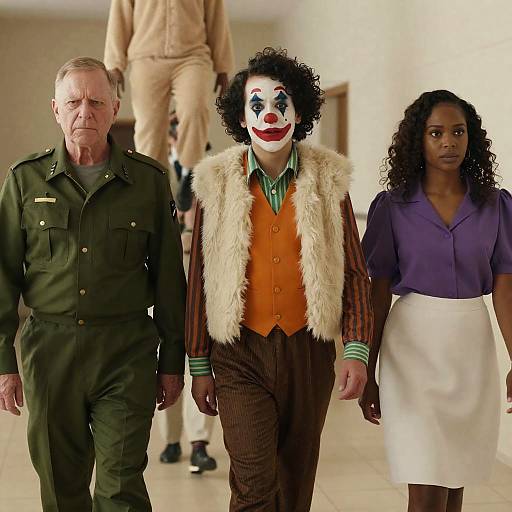 Diverse Characters in a Tiled Hallway