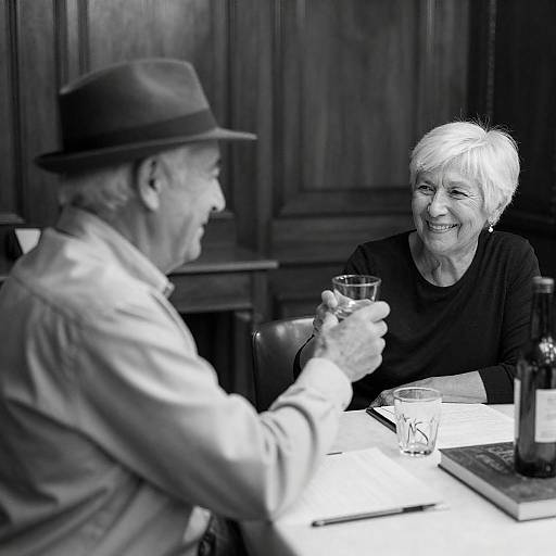 Elderly Couple Toasting in Wood-paneled Room