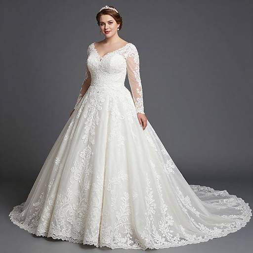 Vintage Plus Size Ivory Lace Bridal Gown