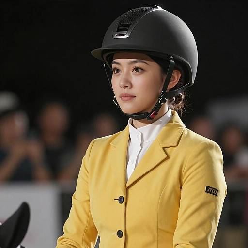 Yellow Equestrian Rider in Night Crowd