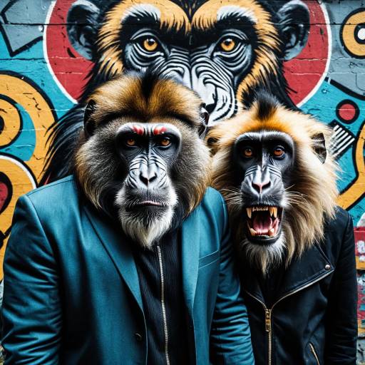 Mandrill Masks with Urban Graffiti Background