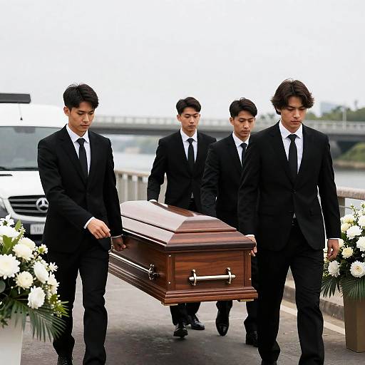 Three Men in Suits with Coffin Scene