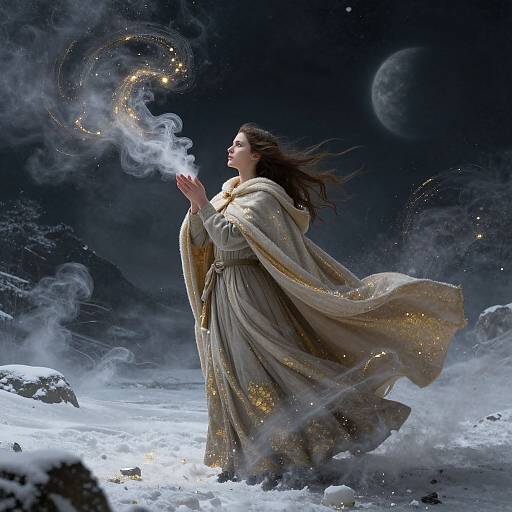 Mystical Cloaked Woman on Distant Planet