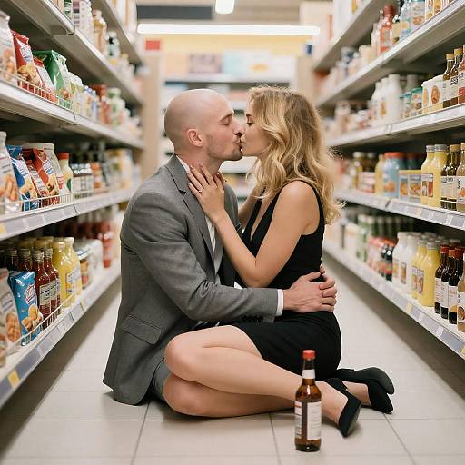Passionate Kiss in Grocery Aisle