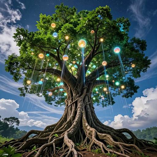 Giant Tree Roots Amid Glowing Sky