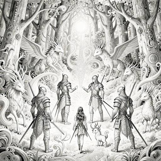 Intricate Fantasy Line Art Forest