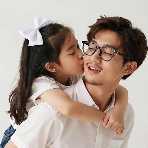 Photorealistic Piggyback Cheek Kiss of Asian Couple