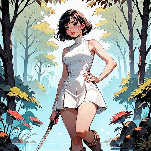 Forest Anime Girl in White Turtleneck