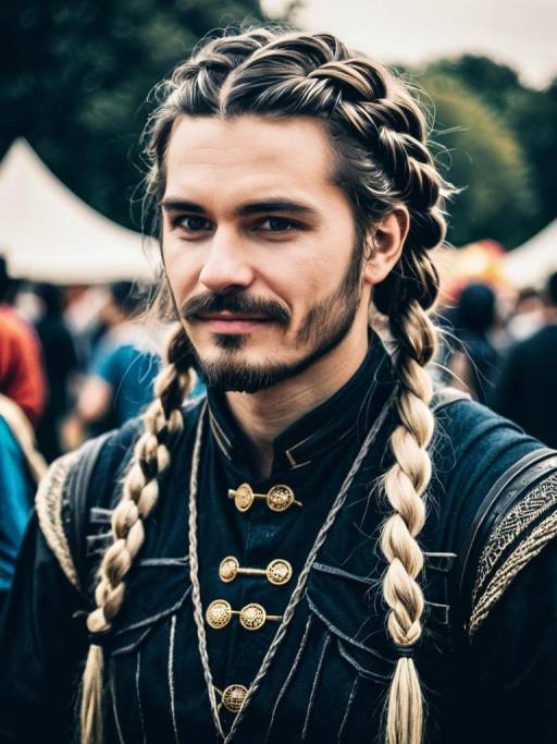 Man in Braided Hairstyle and Costume at Festival