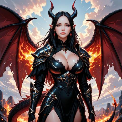 Dark Fantasy Demon Woman with Dragon Wings