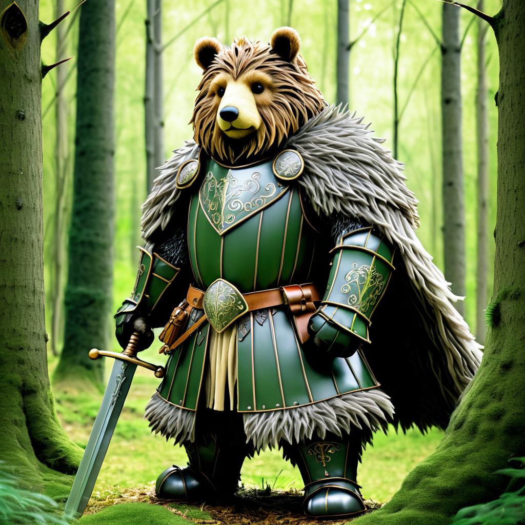 Fantasy Bear Knight in Enchanted Forest