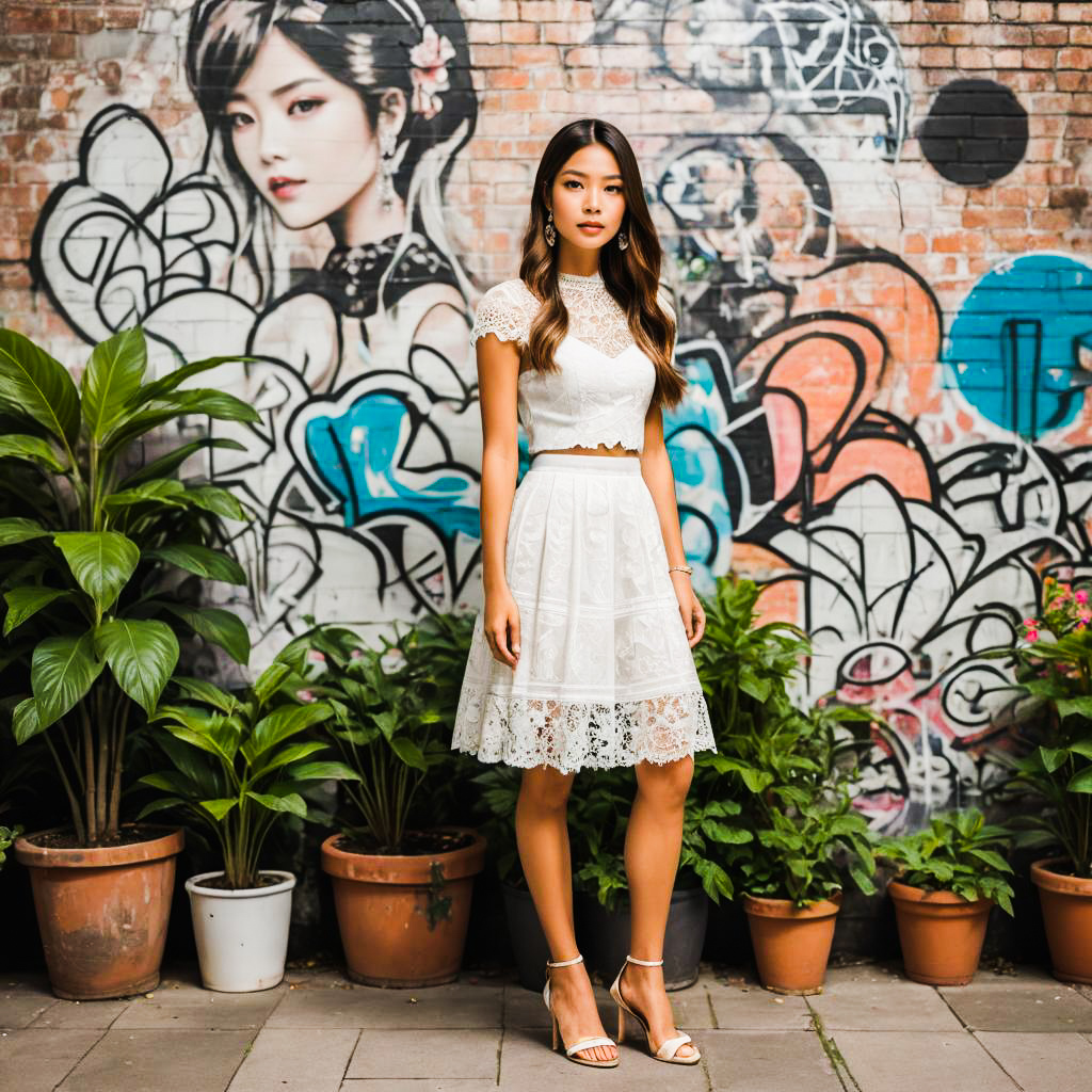 Elegant Young Woman at Urban Tea Party