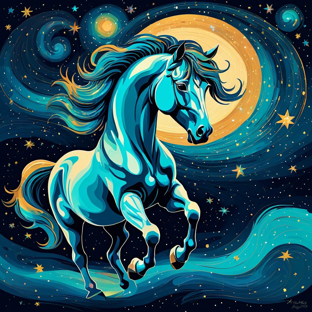 Psychedelic Horse in Cosmic Van Gogh Style