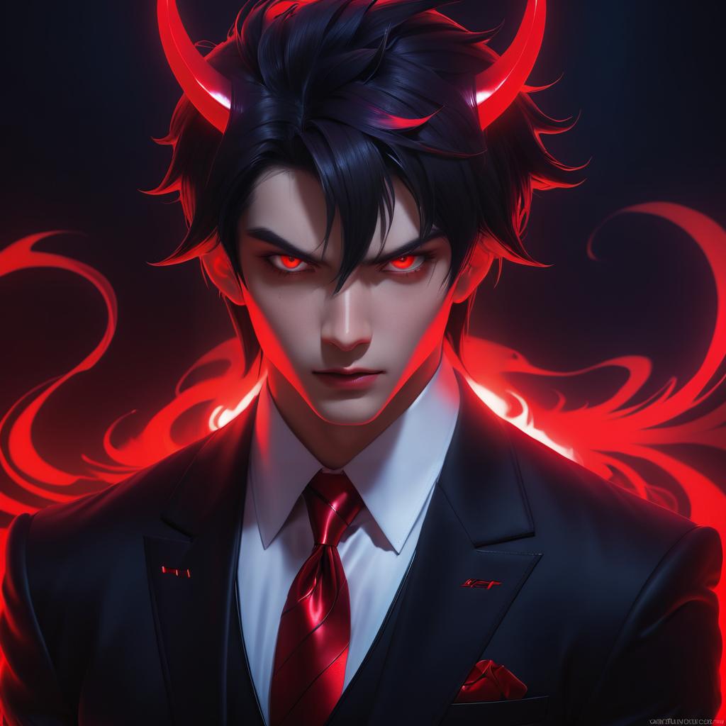 Dramatic Demon Portrait in Dark Suit