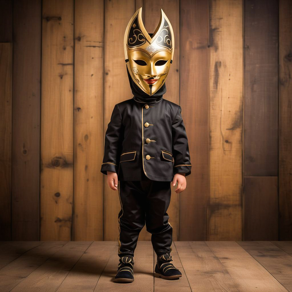 Playful Child with Decorative Wooden Mask