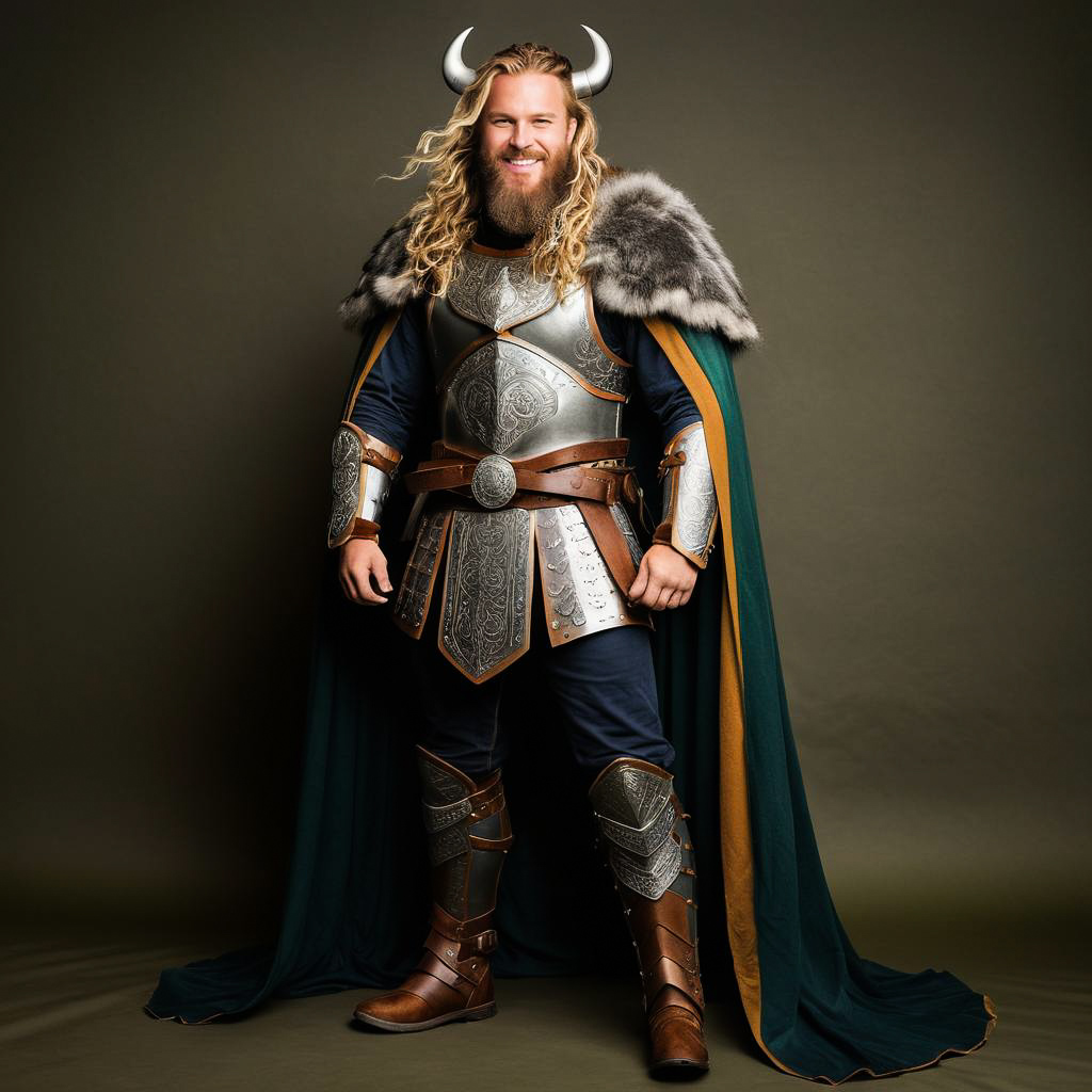 Vibrant Festival-Goer in Viking Armor