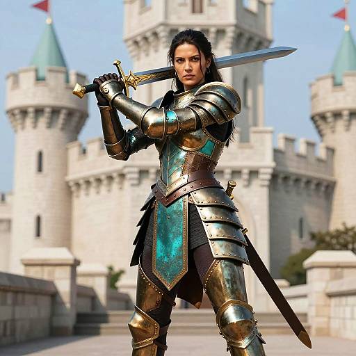 Female Warrior in Bronze and Turquoise Armor