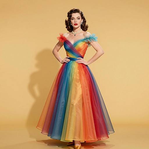 Woman in Technicolor Vintage Ball Gown