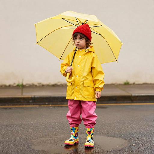 Playful Child in Colorful Rain Gear