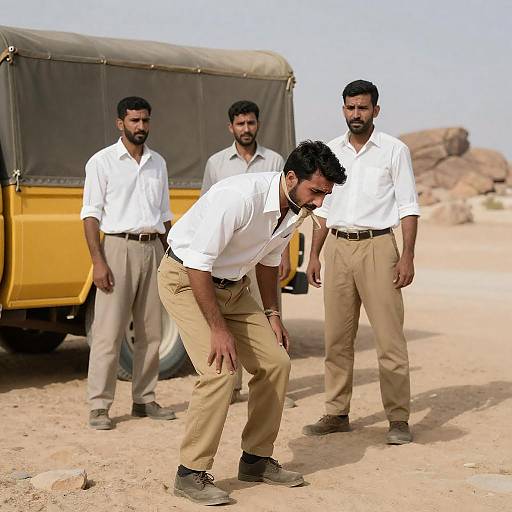 Rugged Desert Scene with Restrained Man