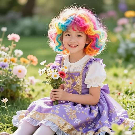 Colorful Young Girl in Sunny Garden